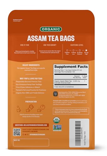 FGO Organic Assam Tea, Eco-Conscious Tea Bags, 100 Count, Packaging May Vary FGOBuy Supplements Australia