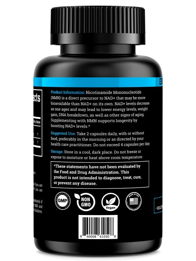 Black Forest NMN Supplements 1000mg (Nicotinamide Mononucleotide) 99% Pure, Stabilized Form, BioPerine® for Enhanced Bioavailability (60 Capsules) (NMN 1000mg per Serving) NAD Supplement for NAD Black ForestBuy Supplements Australia