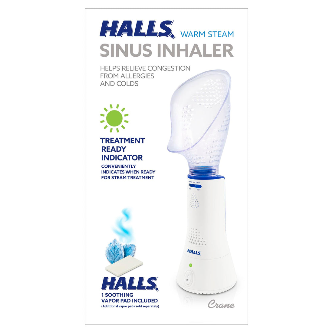 Crane x HALLS Corded Personal Steam Inhaler for Sinus, Congestion, Cough, & Cold Relief,