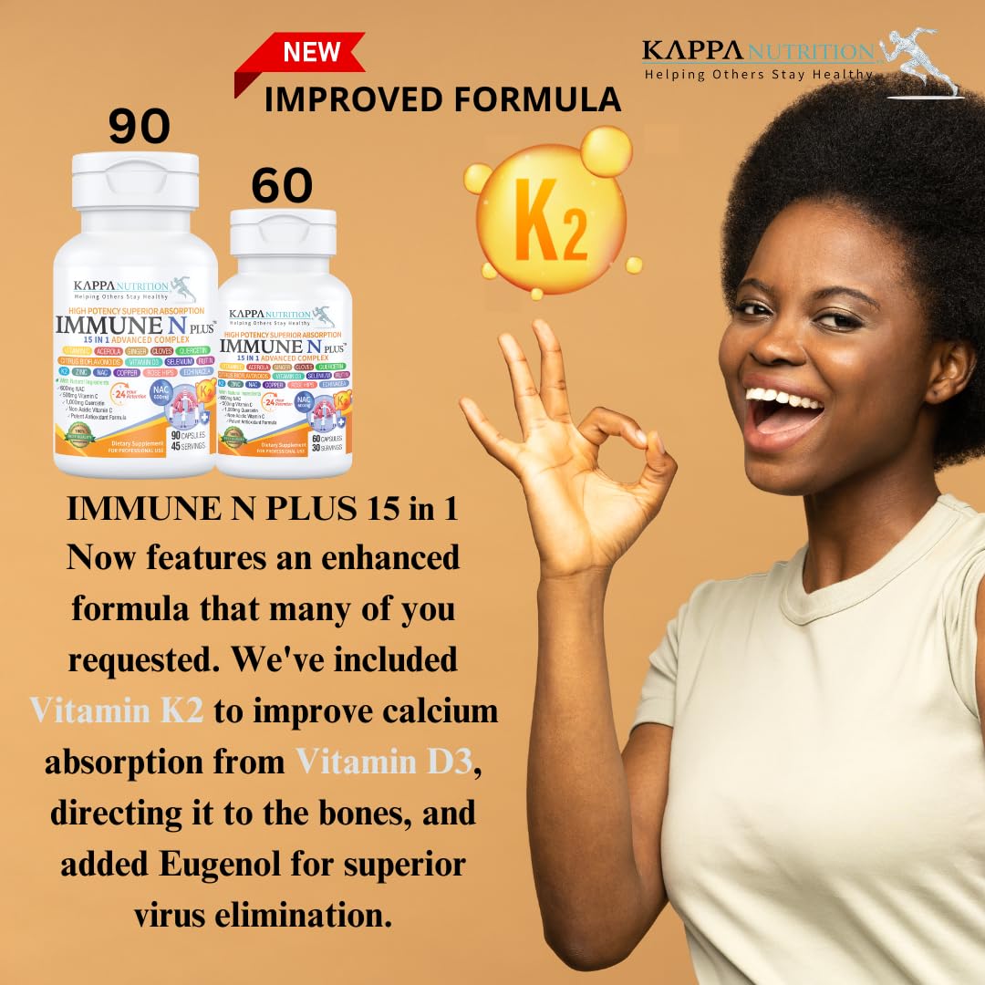 (90 Capsules), NAC 600mg, Quercetin 1,000mg, Vitamin C 500mg, Zinc 50mg, Vitamin D3 5,000iu, Selenium, Copper, Acerola, Ginger, Rutin, Citrus Bioflavonoids, Rose Hips, Echinacea, Immune N Plus 15 in 1 KAPPA NUTRITIONBuy Supplements Australia