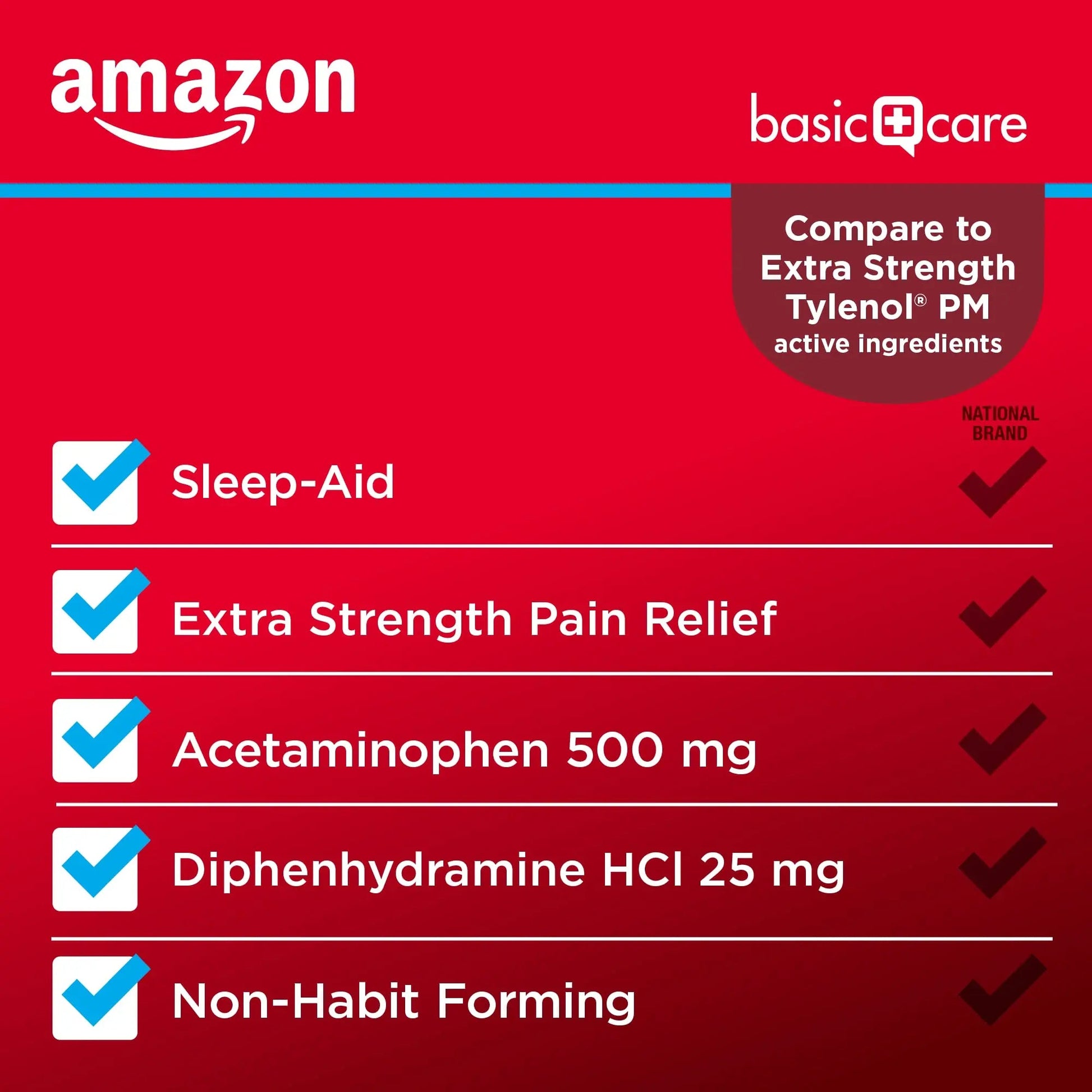 Amazon Basic Care Acetaminophen PM, Pain Reliever Plus Nighttime Sleep Aid, Blue, 100 Count Amazon Basic CareBuy Supplements Australia