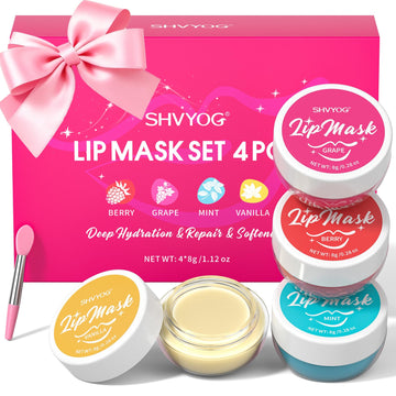 4 Pack Lip Mask Set, Hydrating Lip Mask Overnight - Berry, Grape, Mint, Vanilla Flavors, Lip Sleeping Mask Nourish Lip Balm with Vitamin C & Shea Butter | Dry Lips Care Gift SHVYOGBuy Supplements Australia