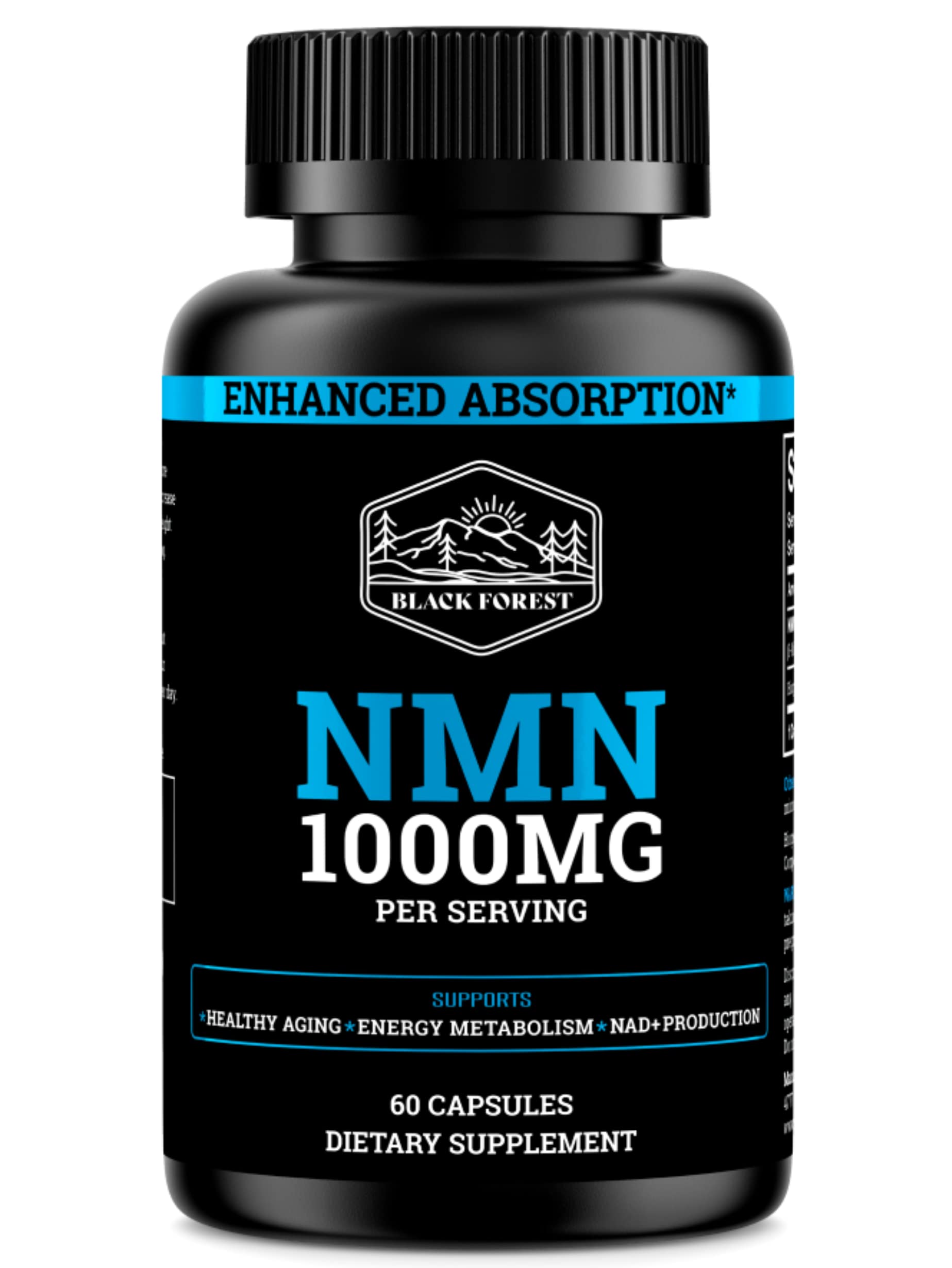 Black Forest NMN Supplements 1000mg (Nicotinamide Mononucleotide) 99% Pure, Stabilized Form, BioPerine® for Enhanced Bioavailability (60 Capsules) (NMN 1000mg per Serving) NAD Supplement for NAD Black ForestBuy Supplements Australia
