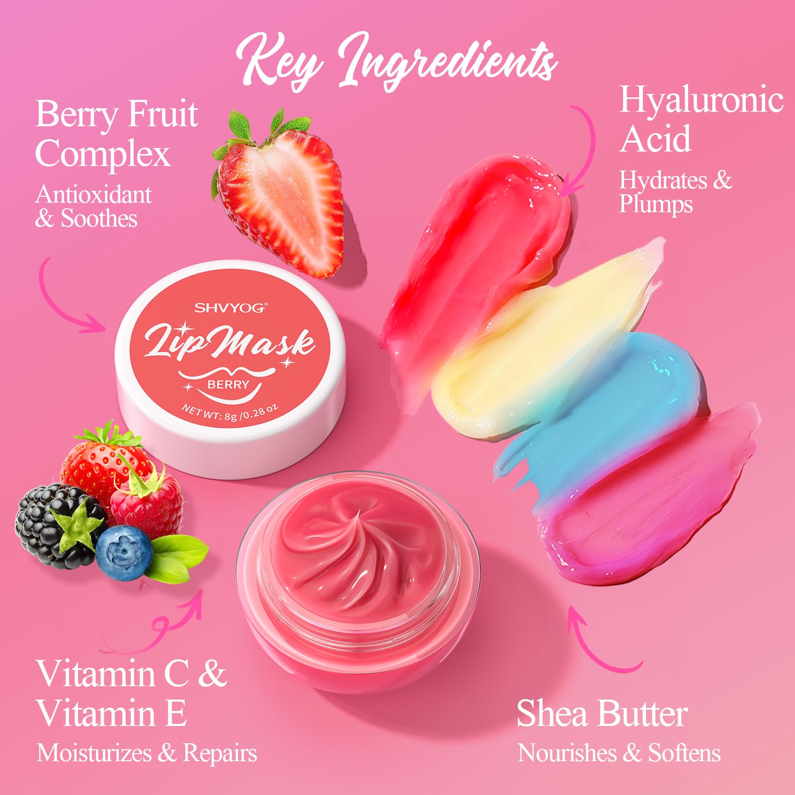 4 Pack Lip Mask Set, Hydrating Lip Mask Overnight - Berry, Grape, Mint, Vanilla Flavors, Lip Sleeping Mask Nourish Lip Balm with Vitamin C & Shea Butter | Dry Lips Care Gift SHVYOGBuy Supplements Australia