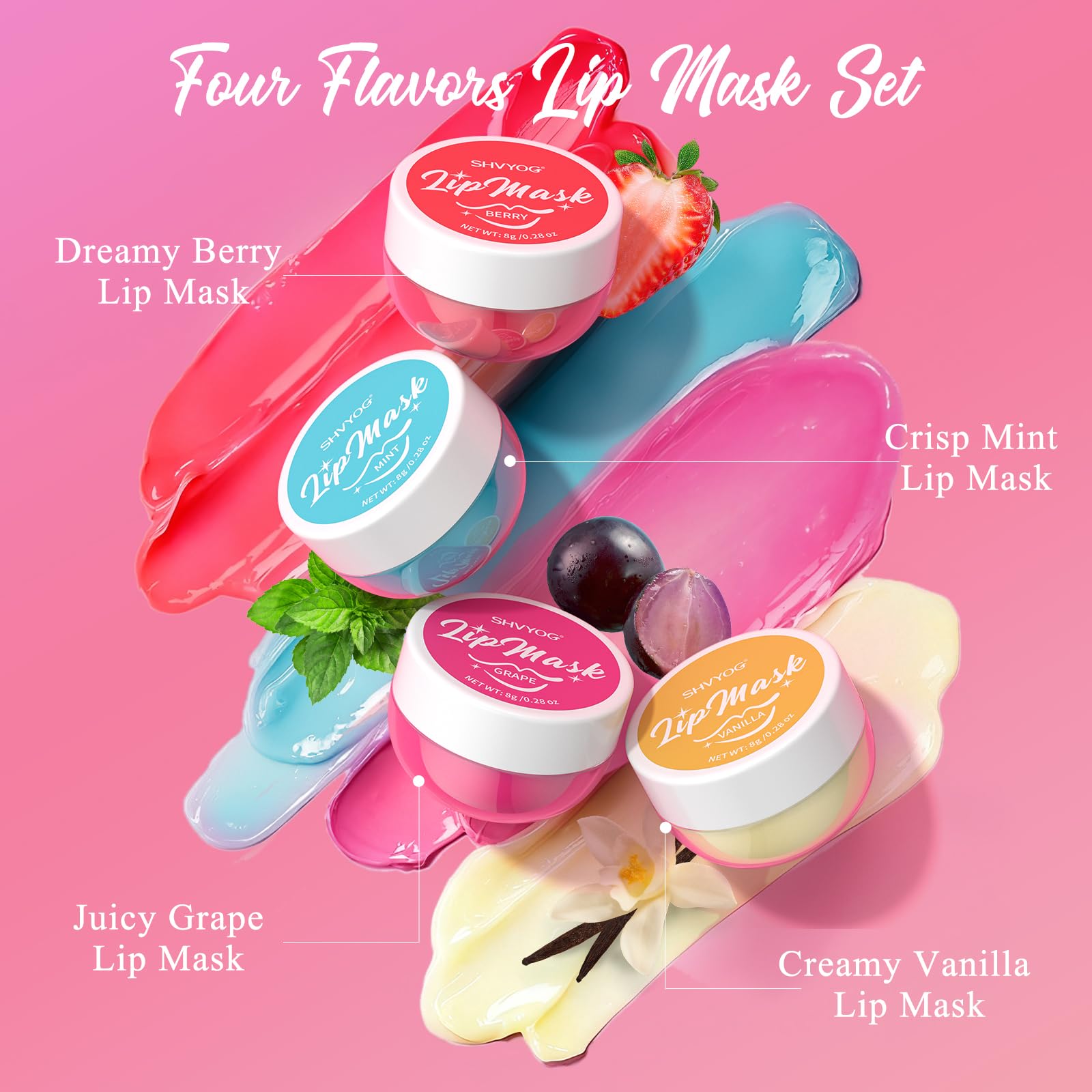 4 Pack Lip Mask Set, Hydrating Lip Mask Overnight - Berry, Grape, Mint, Vanilla Flavors, Lip Sleeping Mask Nourish Lip Balm with Vitamin C & Shea Butter | Dry Lips Care Gift SHVYOGBuy Supplements Australia