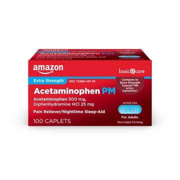 Amazon Basic Care Acetaminophen PM, Pain Reliever Plus Nighttime Sleep Aid, Blue, 100 Count Amazon Basic CareBuy Supplements Australia