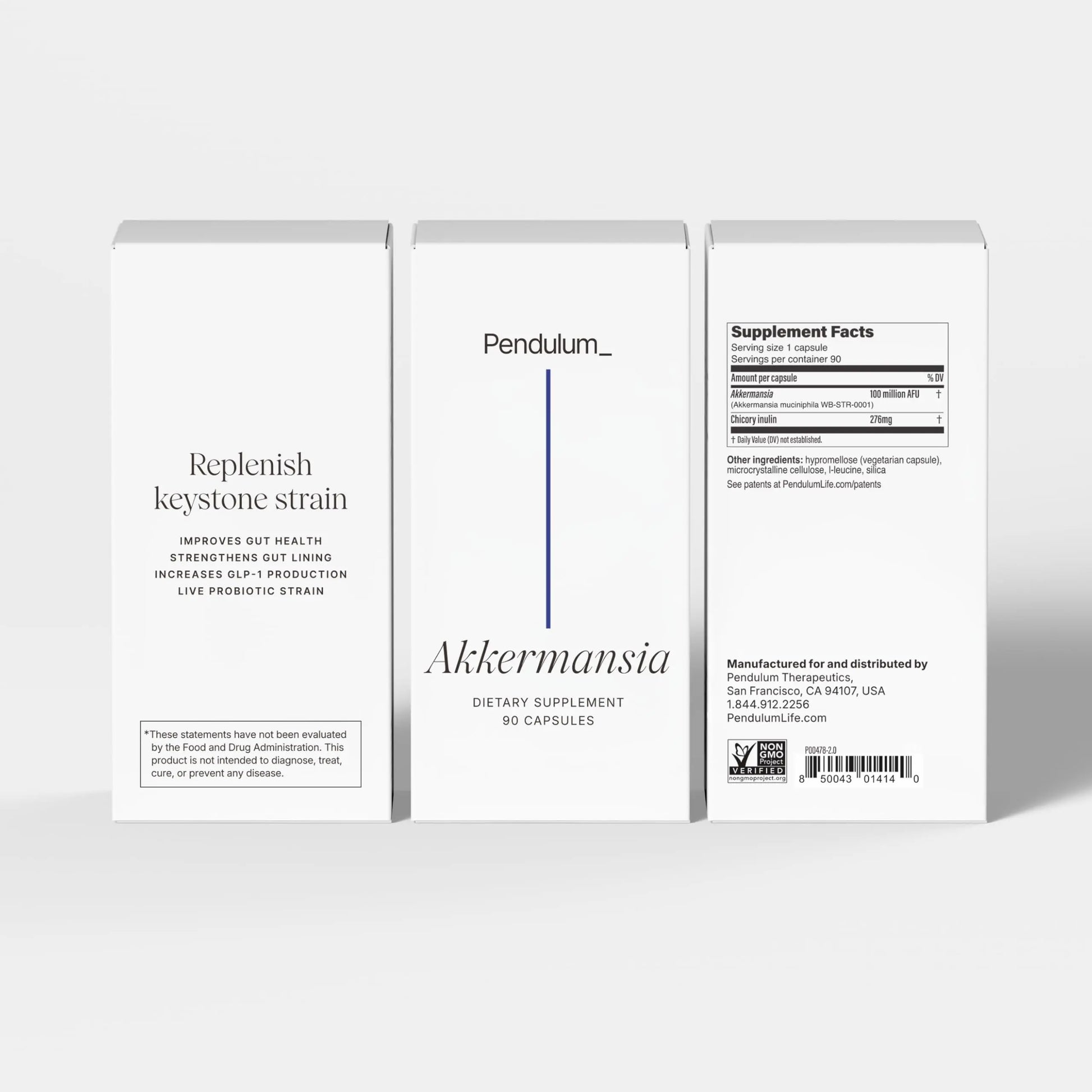 Pendulum Akkermansia Probiotic with Prebiotic Fiber - Delayed Release Capsules, Third-Party Tested, Authentic 100M AFU Live Strain for Gut Health & GLP-1 Support for Men & Women (90 Capsules, 1-Pack) PendulumBuy Supplements Australia