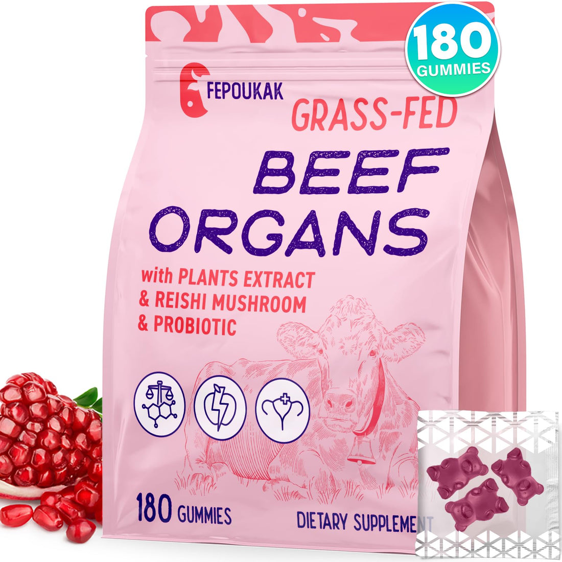 (180 Gummies) Beef Organ Supplement for Women - 5300mg Beef Liver, Kidney, Uterus & 10 More, for Hormone Balance, Menstruation, Energy, Immunity, Gut & Skin Health - 100% Grass Fed & Pasture Raise FepoukakBuy Supplements Australia