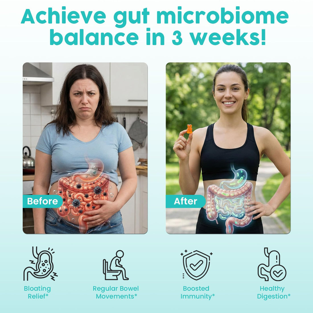 (180 Count) Probiotic Gummies, 19 in 1 Prebiotics Postbiotic Probiotic Gummies, 100 Billion CFU Probiotics for Women Men, Complete Immune, Gut & Digestive Support*, Sugar Free, Vegan HanlisteBuy Supplements Australia