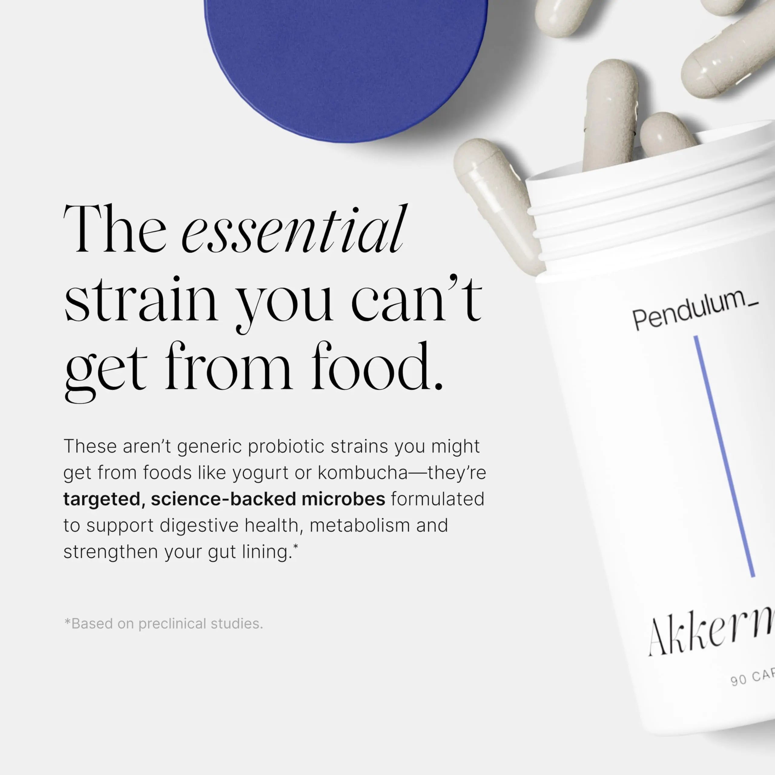 Pendulum Akkermansia Probiotic with Prebiotic Fiber - Delayed Release Capsules, Third-Party Tested, Authentic 100M AFU Live Strain for Gut Health & GLP-1 Support for Men & Women (90 Capsules, 1-Pack) PendulumBuy Supplements Australia