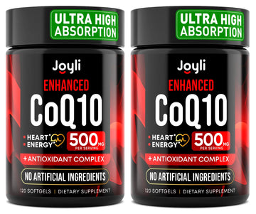 JOYLI Nutrition 2 Pack CoQ10 500mg - High Absorption Coenzyme Q10 Supplement - Co Q 10 for Energy & Vitality - Alternative to CoQ10 400mg & 300mg - 240 Softgels JOYLI NutritionBuy Supplements Australia