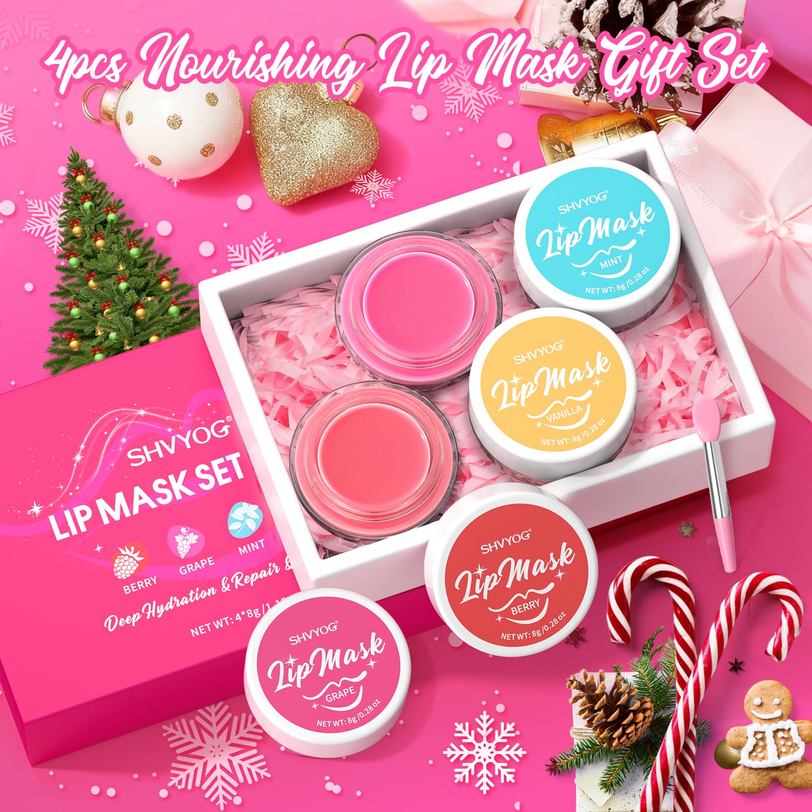 4 Pack Lip Mask Set, Hydrating Lip Mask Overnight - Berry, Grape, Mint, Vanilla Flavors, Lip Sleeping Mask Nourish Lip Balm with Vitamin C & Shea Butter | Dry Lips Care Gift SHVYOGBuy Supplements Australia