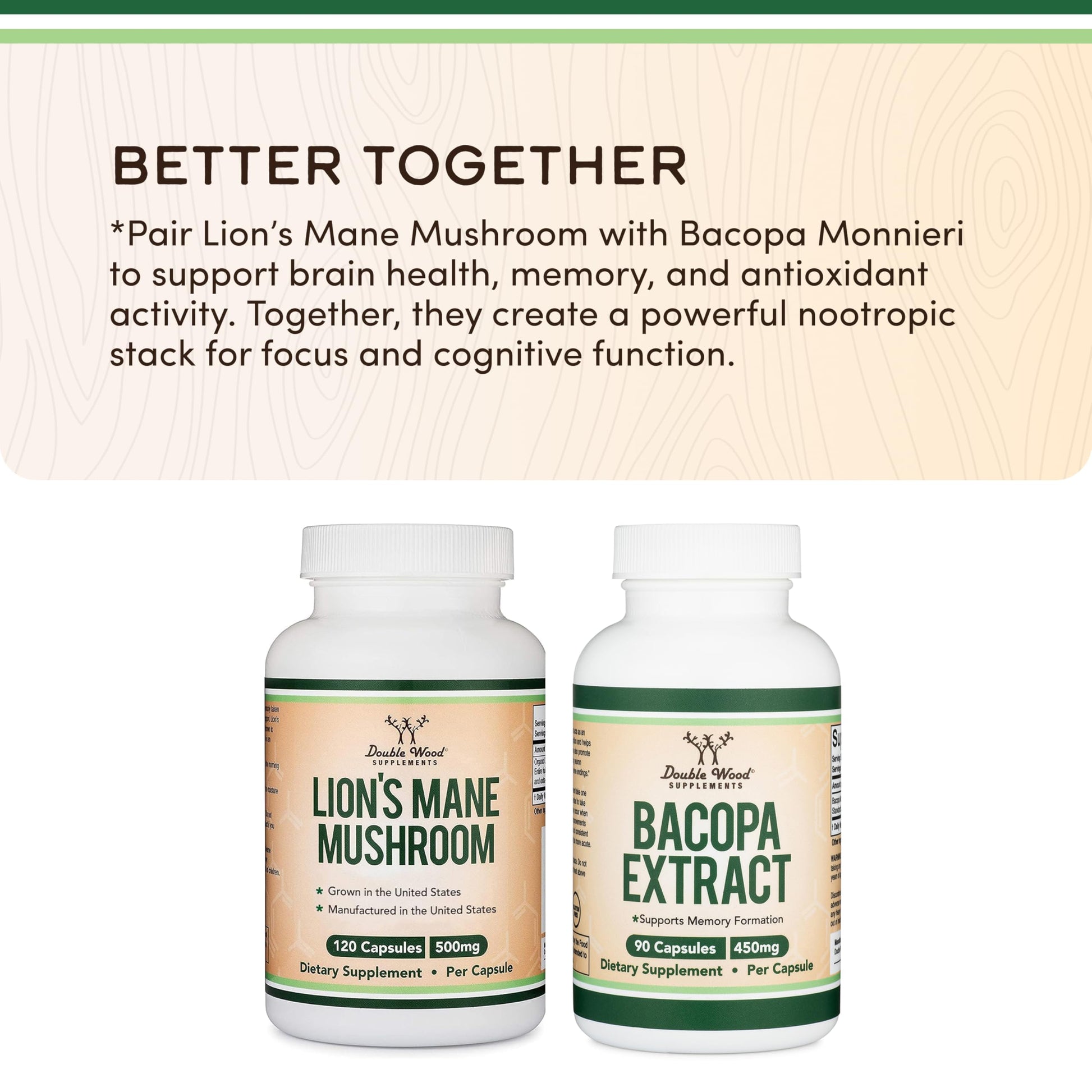 Organic Lions Mane Mushroom Capsules (120 Count), for Focus Support and Immune Health, Third Party Tested and Grown in The USA - by Double Wood Double Wood SupplementsBuy Supplements Australia