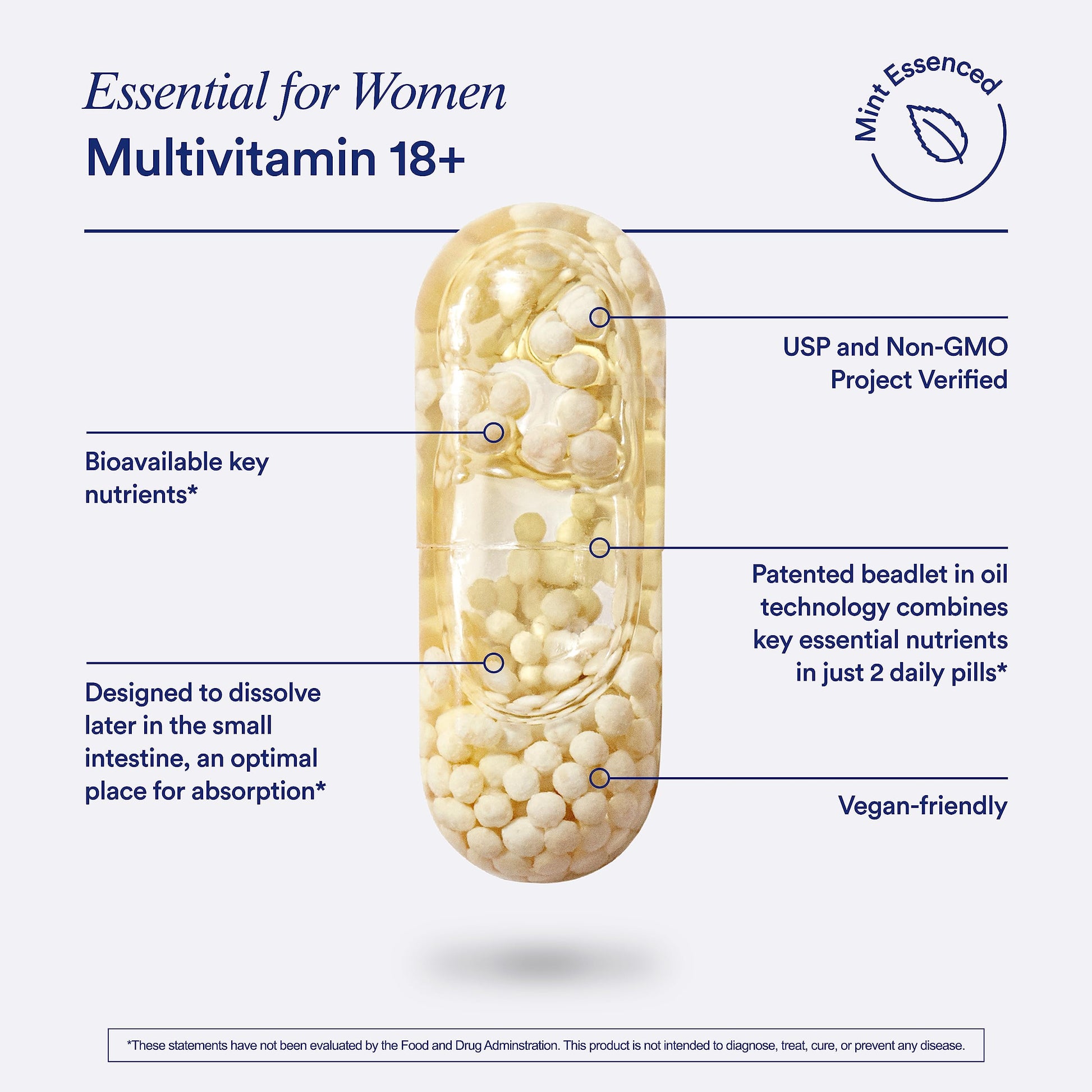 Ritual Multivitamin for Women 18+ with Vitamin D3 for Immune Support*, Vegan Omega 3 DHA, B12, Iron, Gluten Free, Non GMO, USP Verified, Mint, 30 Day Supply, 60 Capsules RitualBuy Supplements Australia