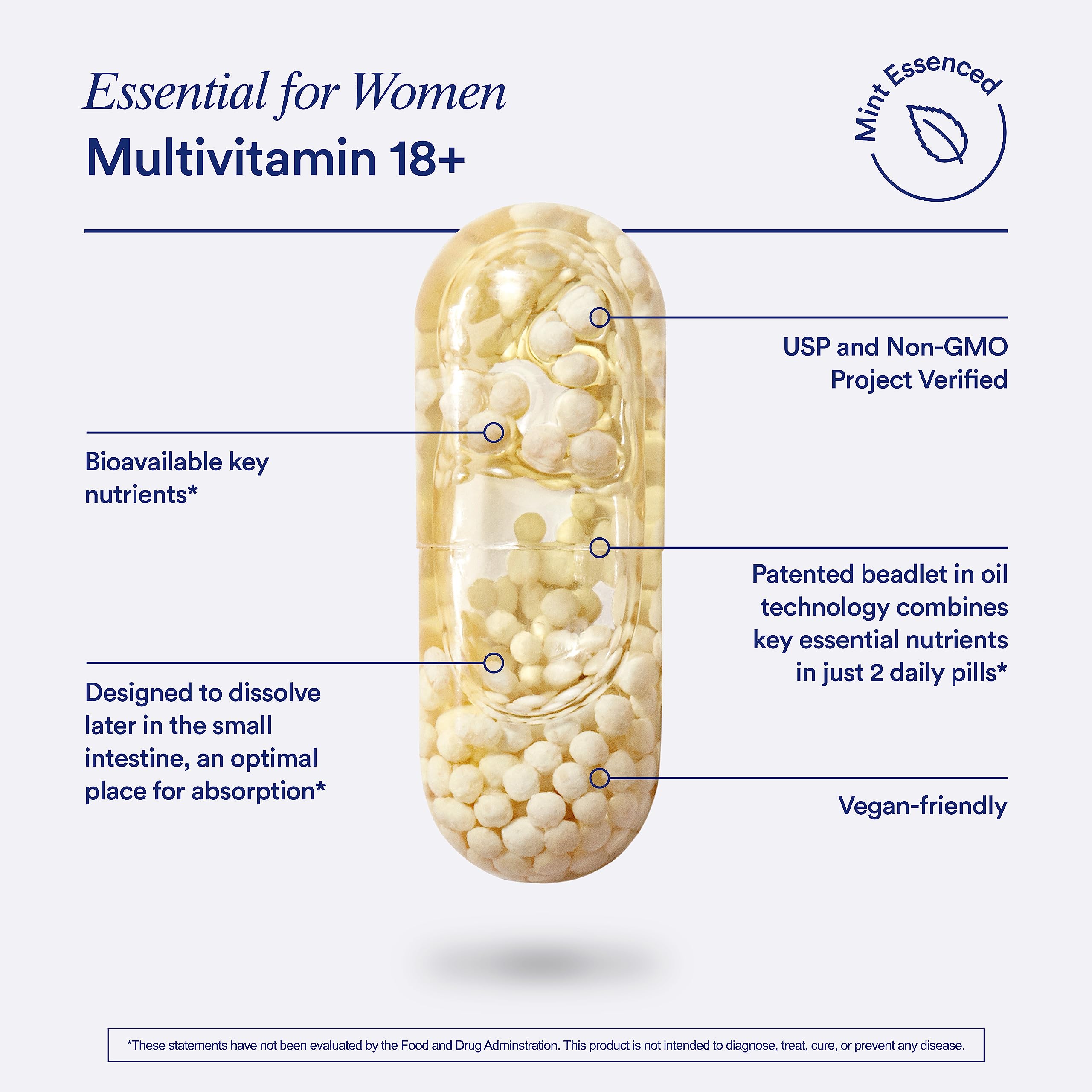Ritual Multivitamin for Women 18+ with Vitamin D3 for Immune Support*, Vegan Omega 3 DHA, B12, Iron, Gluten Free, Non GMO, USP Verified, Mint, 30 Day Supply, 60 Capsules RitualBuy Supplements Australia