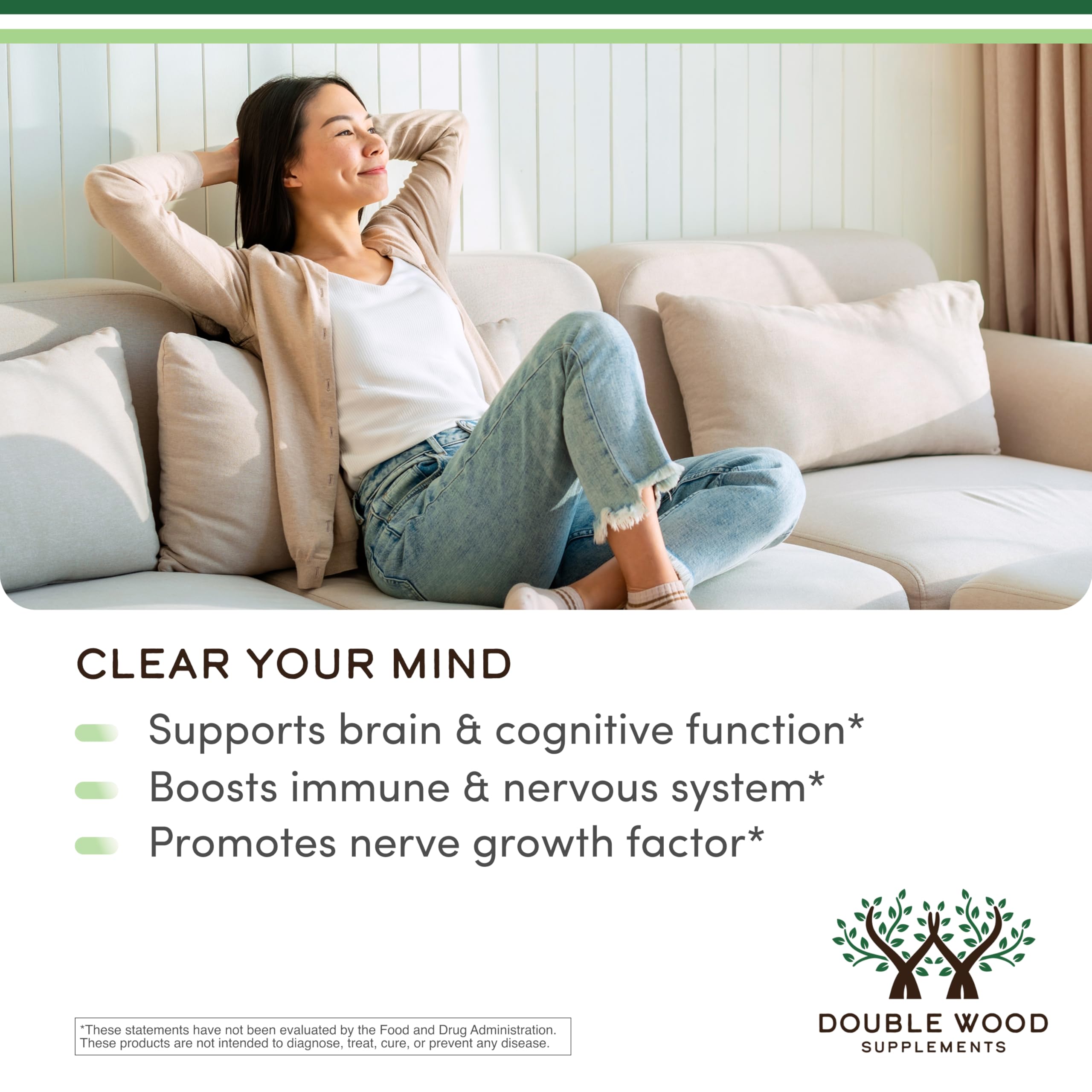 Organic Lions Mane Mushroom Capsules (120 Count), for Focus Support and Immune Health, Third Party Tested and Grown in The USA - by Double Wood Double Wood SupplementsBuy Supplements Australia