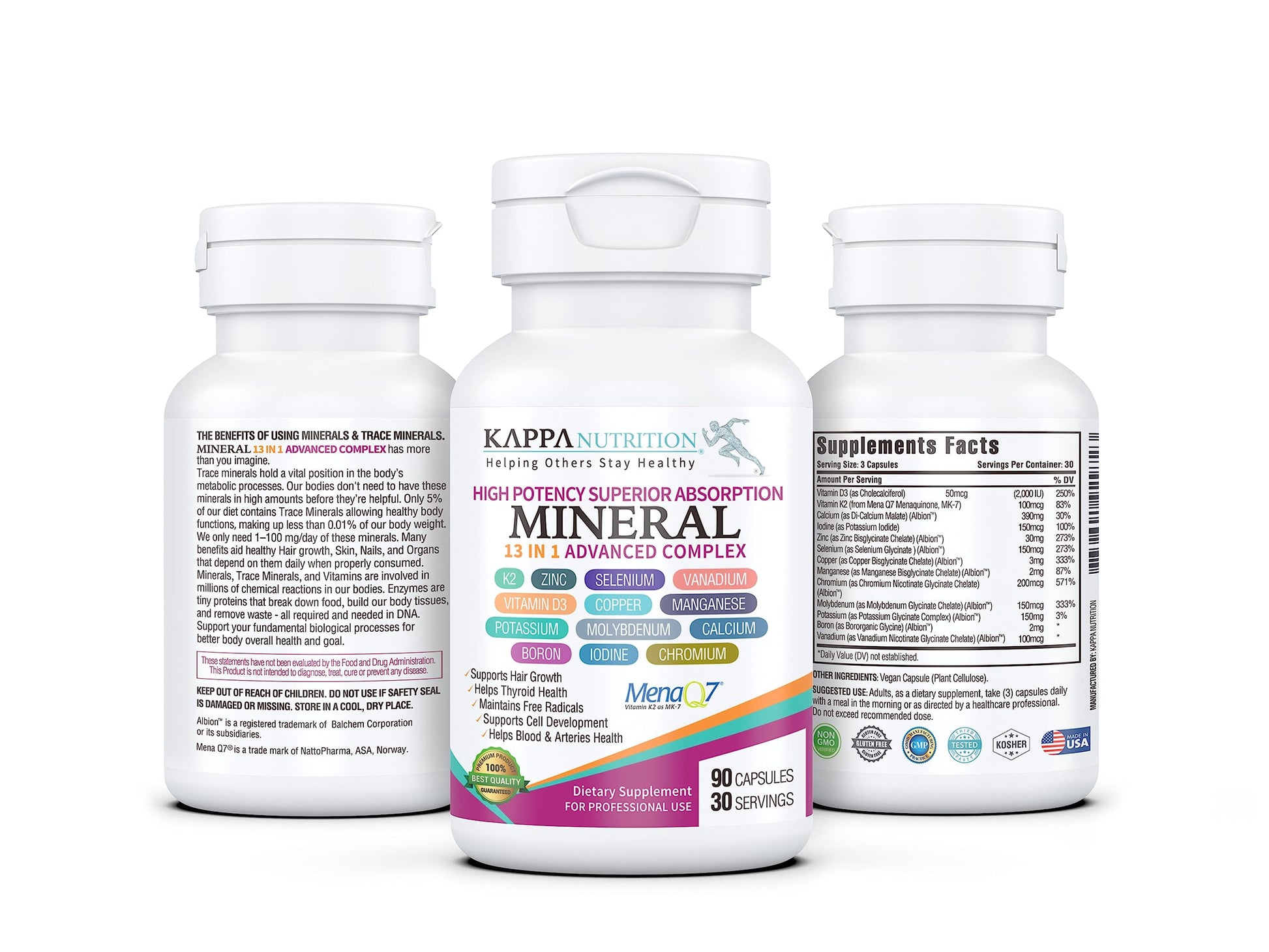 KAPPA NUTRITION (90 Capsules,Vitamin K2, Vitamin D3, Zinc, Selenium, Vanadium, Copper, Manganese, Potassium, Molybdenum, Calcium, Chromium, Iodine, Boron, Mineral 13 in 1 Advanced Complex, from KAPPA NUTRITIONBuy Supplements Australia