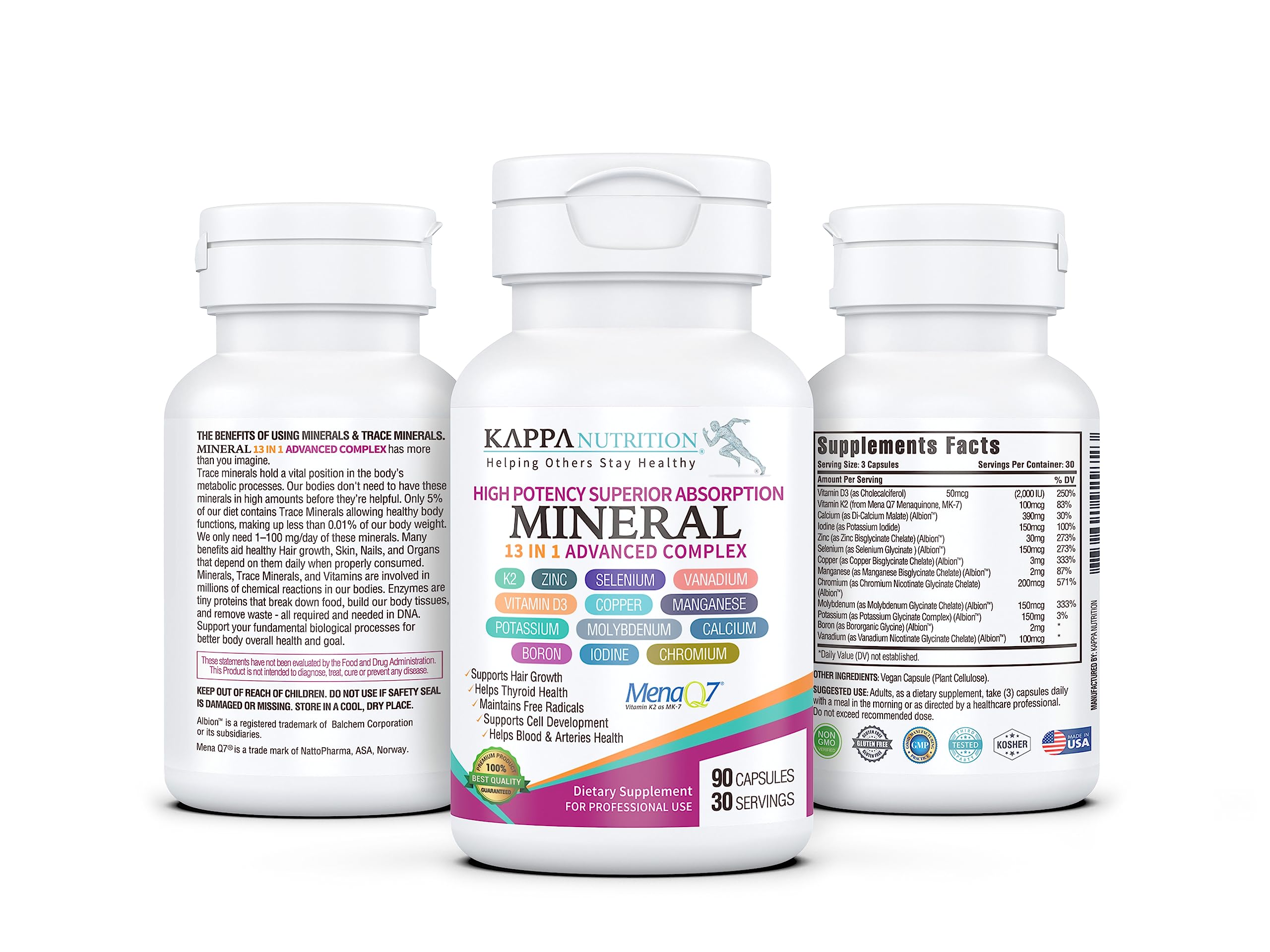 KAPPA NUTRITION (90 Capsules,Vitamin K2, Vitamin D3, Zinc, Selenium, Vanadium, Copper, Manganese, Potassium, Molybdenum, Calcium, Chromium, Iodine, Boron, Mineral 13 in 1 Advanced Complex, from KAPPA NUTRITIONBuy Supplements Australia